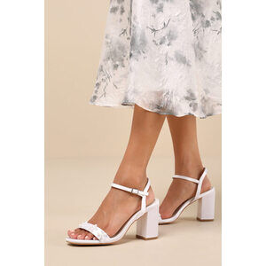 Lulus Carinna White Beaded Ankle Strap High Heel Sandals - Size 8